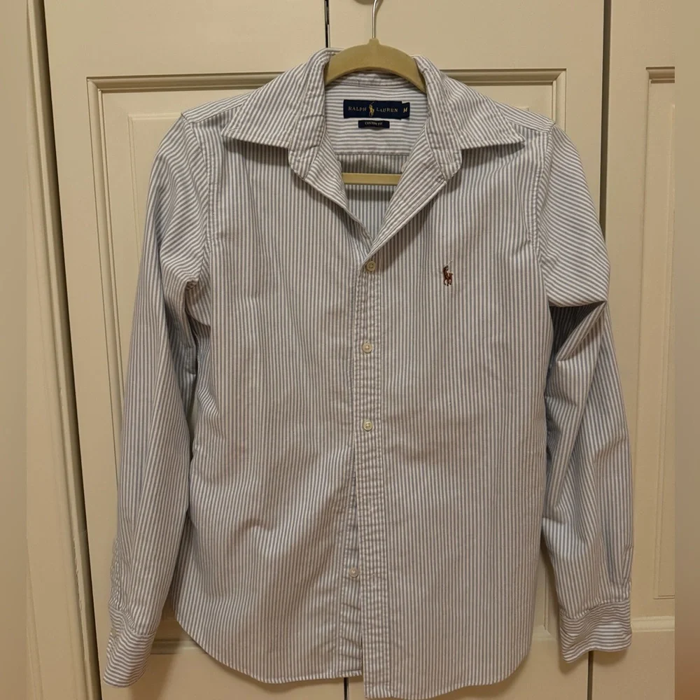 Ralph Lauren Blue and White Striped Button Down Shirt - Picture 2 of 2